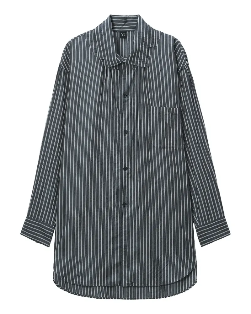 Yohji Yamamoto Gestreiftes Hemd mit Brusttasche - Grau Grau