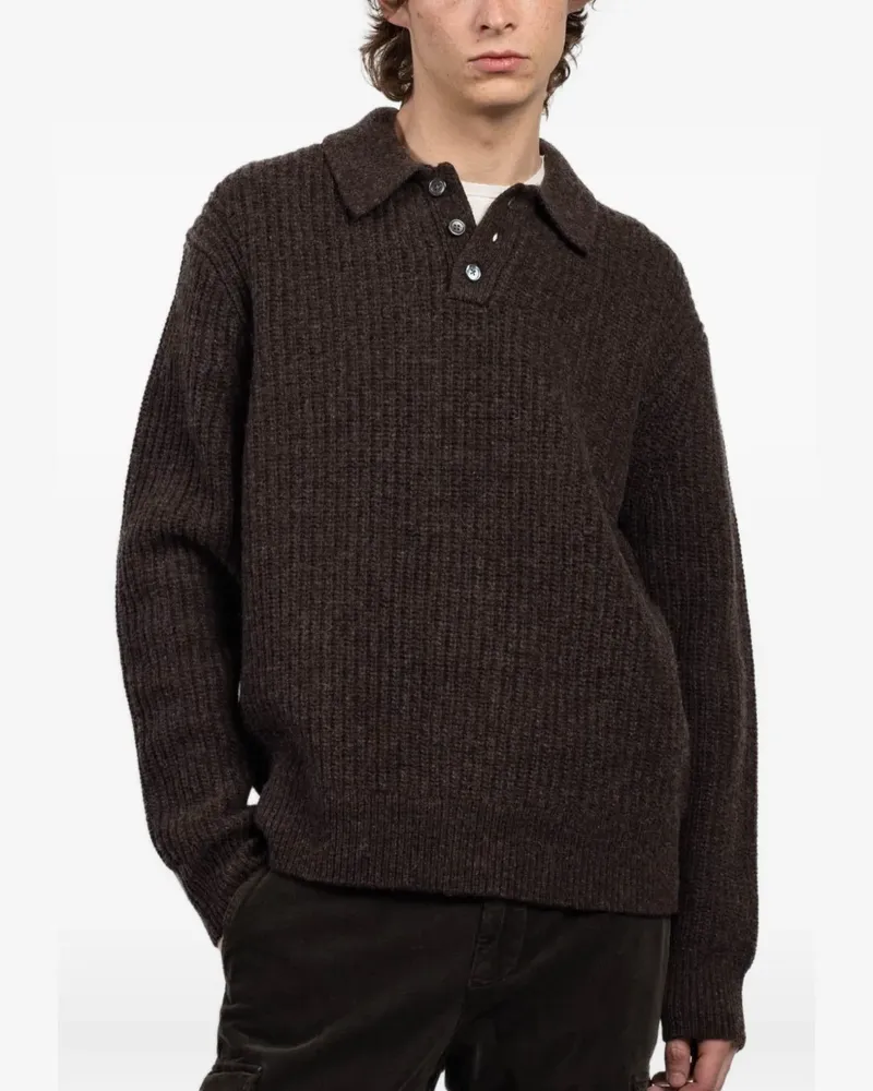 Alex Mill Carl button knitted polo shirt - Braun Braun