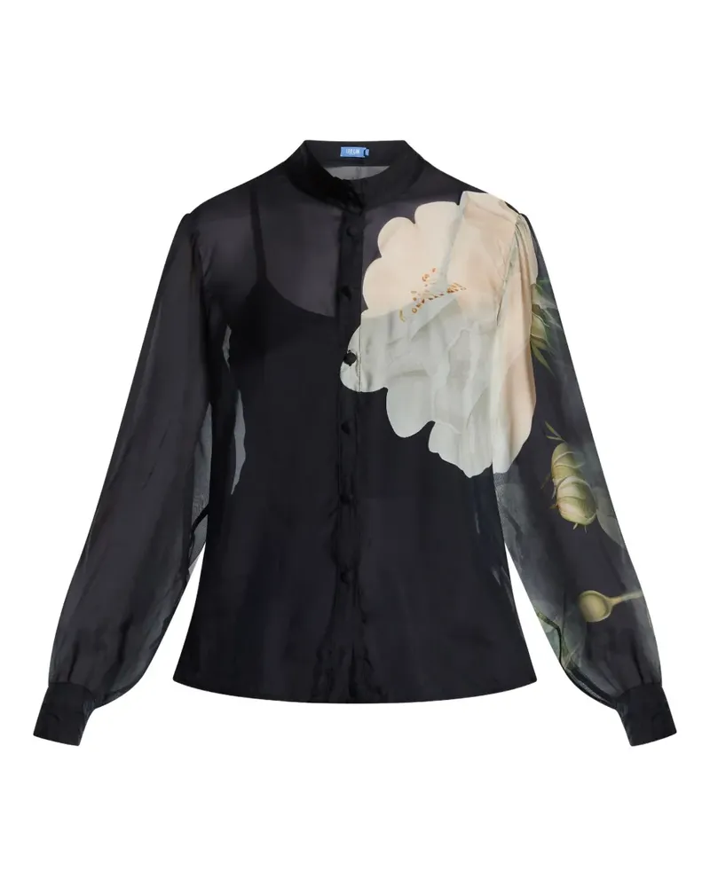 LEO LIN Sheer-Bluse mit Blumen-Print - Schwarz Schwarz