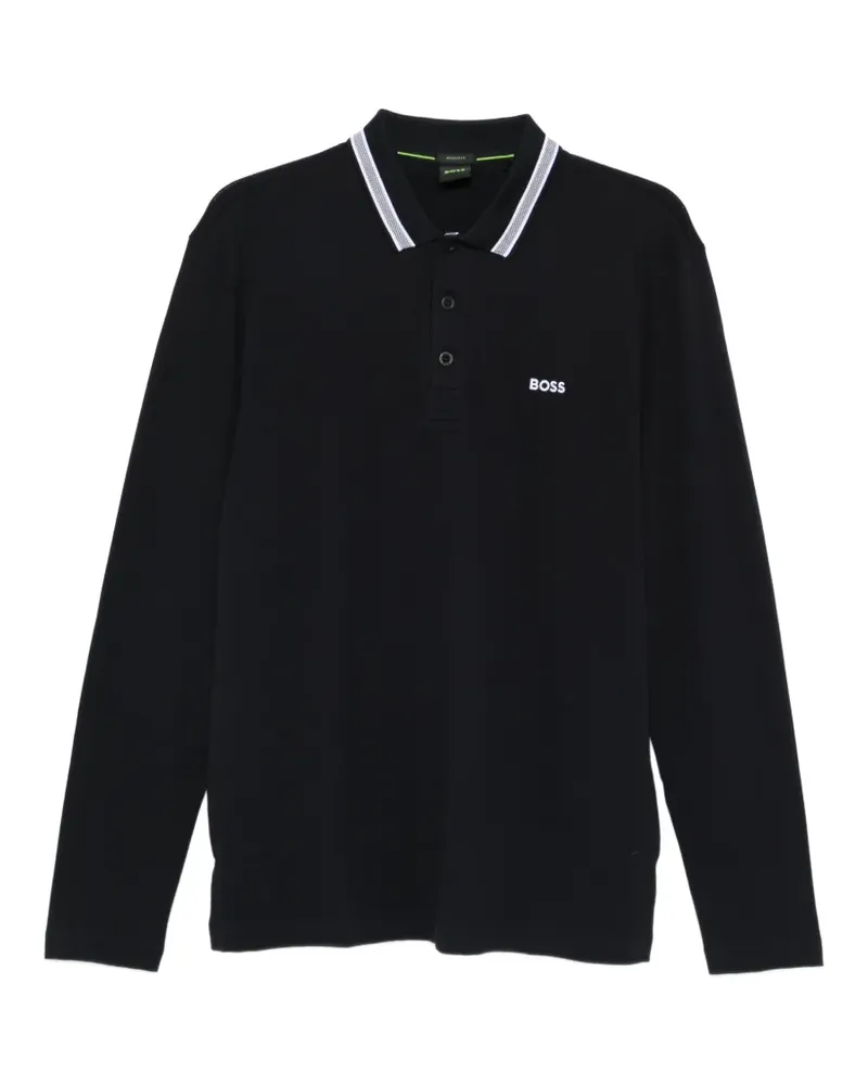 HUGO BOSS long-sleeve contrast-trim polo shirt - Blau Blau