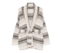 Gestreifter Cardigan mit Gürtel - Nude
