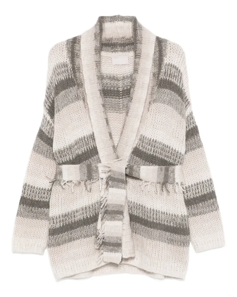 hemisphere Gestreifter Cardigan mit Gürtel - Nude Nude