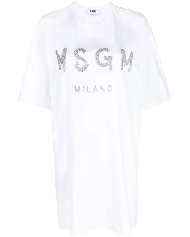 MSGM T-Shirtkleid mit Logo-Print Weiß