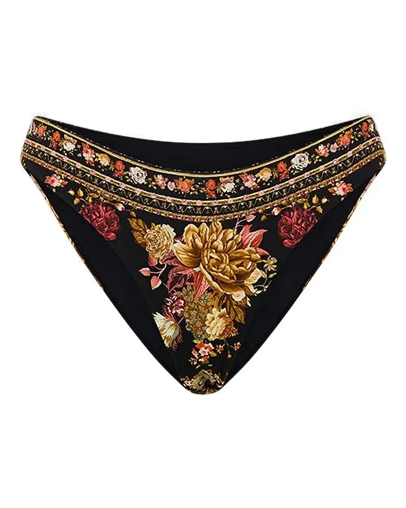Camilla Stitched in Time Bikinihöschen mit Blumen-Print - Schwarz Schwarz