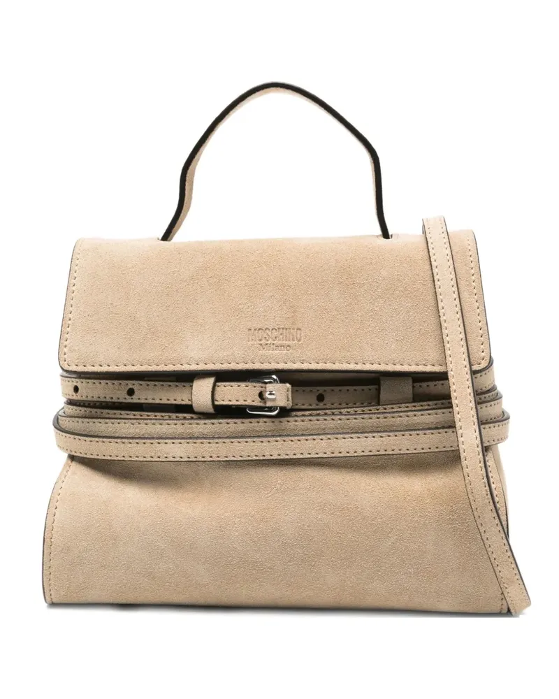 Moschino Kleine Tie Me Tote Bag aus Wildleder mit Klappe - Nude Nude