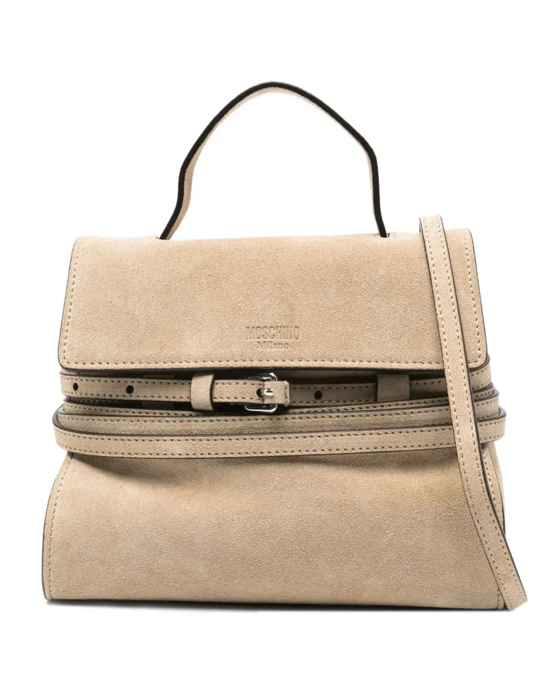 Moschino Kleine Tie Me Tote Bag aus Wildleder mit Klappe - Nude Nude