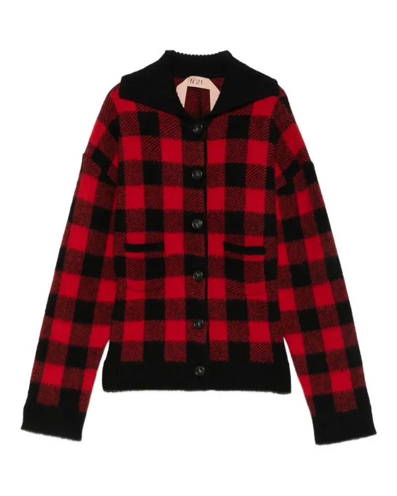 N° 21 Karierter Cardigan aus Schurwolle - Rot Rot