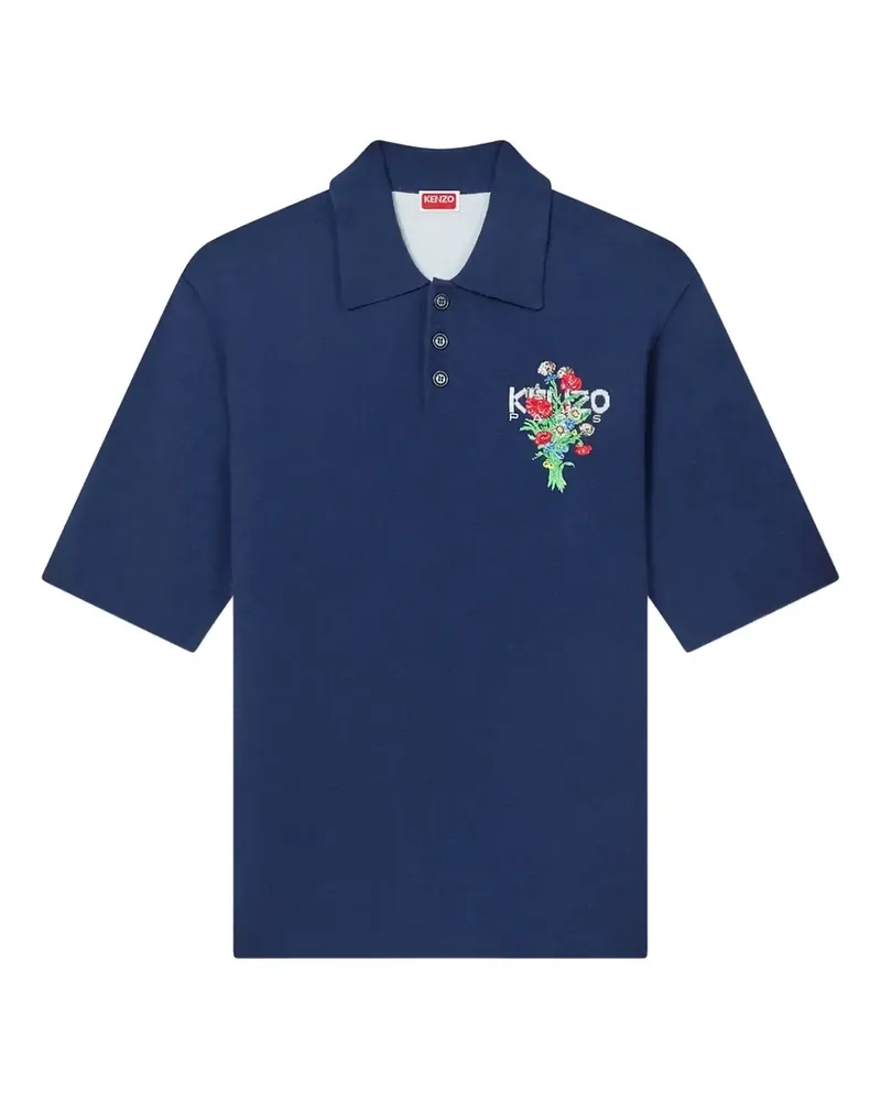 Kenzo bouquet embroidered knit polo shirt - Blau Blau