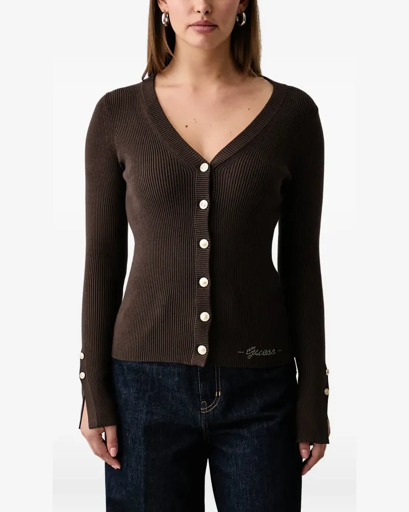 Guess Gerippter Cardigan mit V-Ausschnitt - Braun Braun