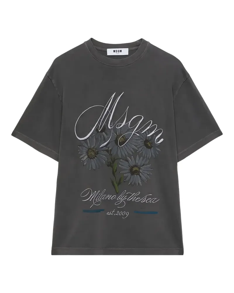 MSGM T-Shirt mit Blumen-Print - Grau Grau