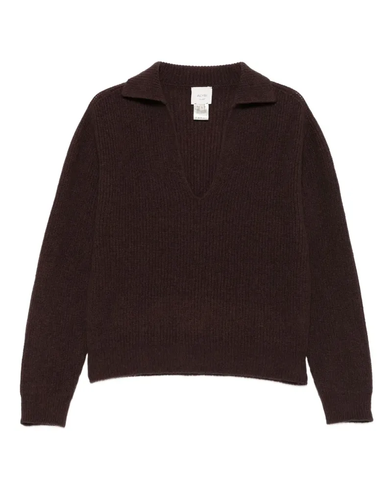 ALYSI Gerippter Pullover mit Poloshirtkragen - Braun Braun
