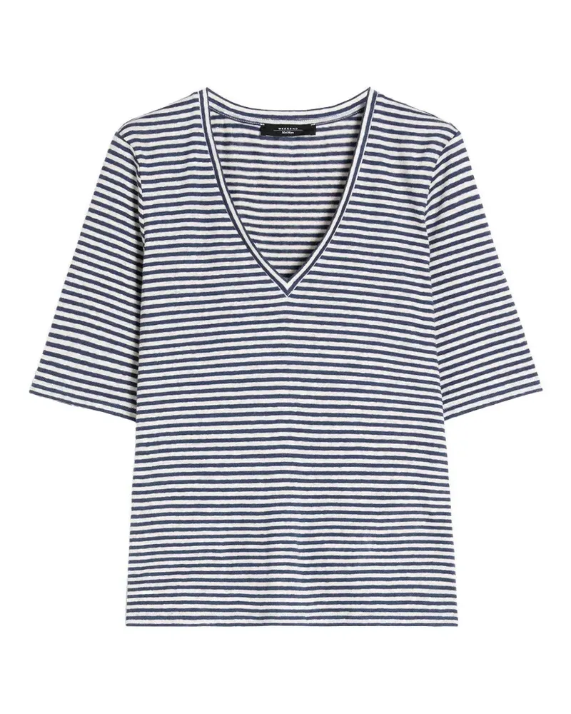 Max Mara Gestreiftes Opzione T-Shirt mit V-Ausschnitt - Blau Blau