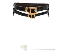 double-strap leather belt - Schwarz