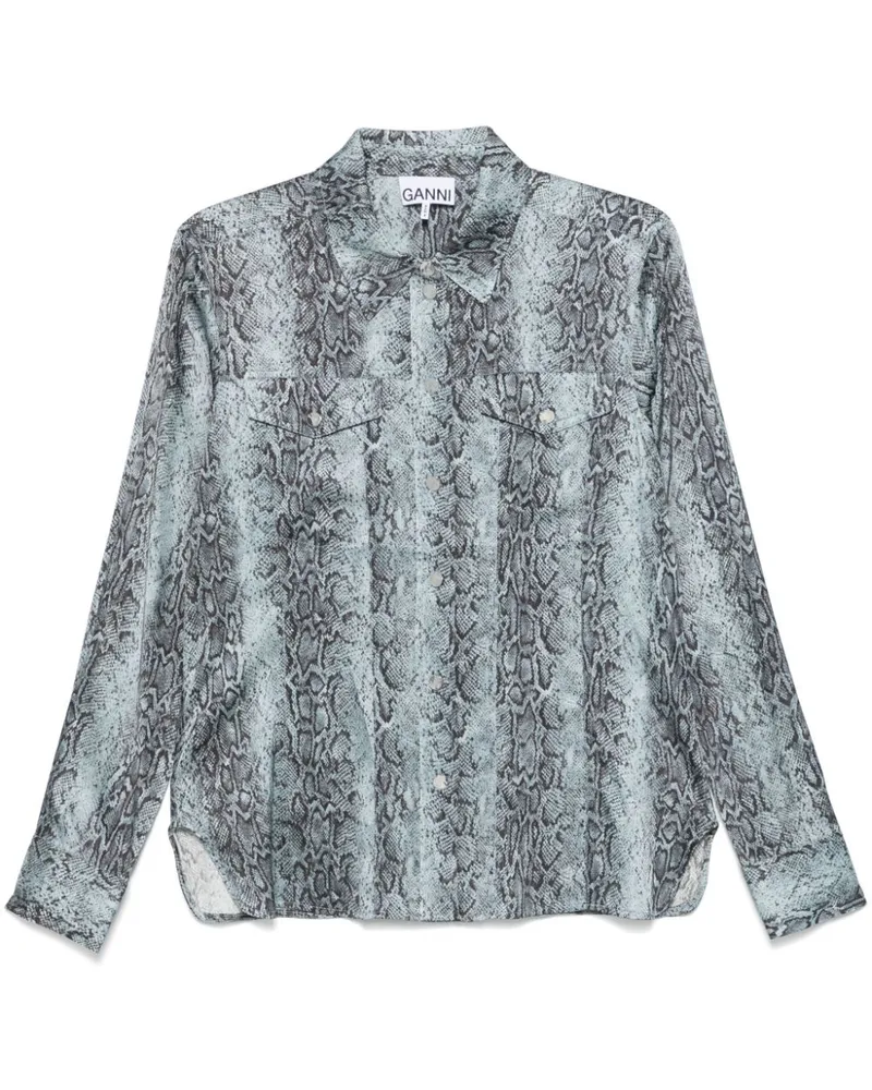 Ganni Hemd mit Schlangenleder-Print - Blau Blau