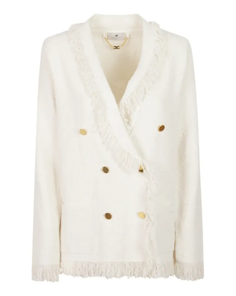 Elisabetta Franchi fringe-trim double-breasted blazer - Weiß Weiß