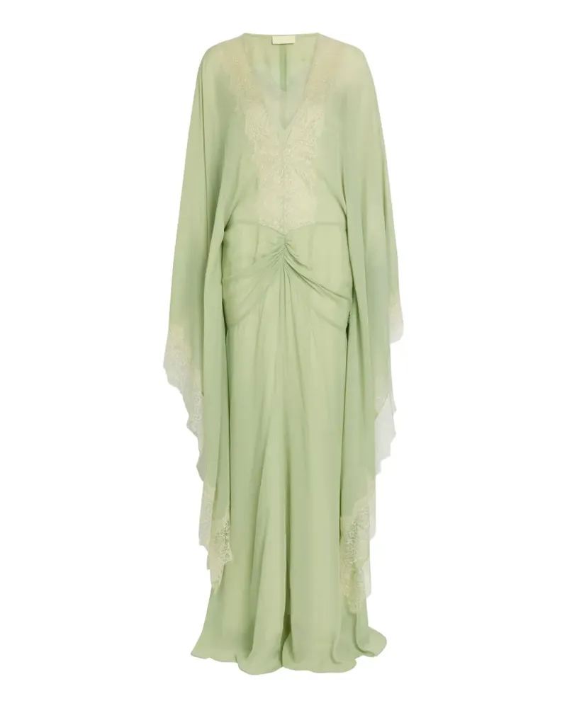 De La Vali Evita lace-trimmed draped maxi dress - Grün Grün