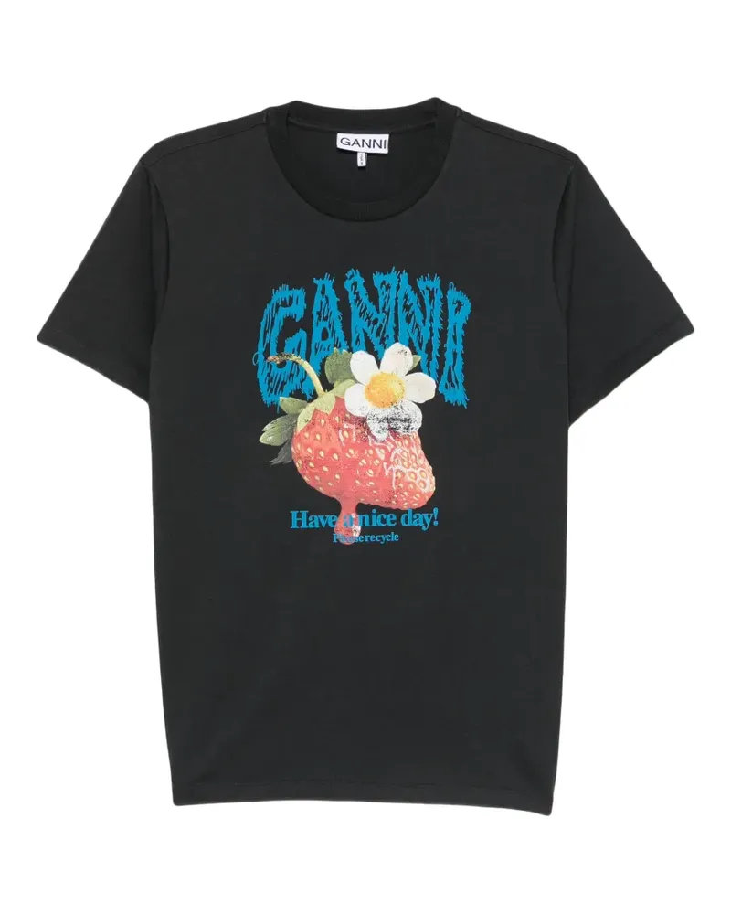 Ganni graphic-print T-shirt - Schwarz Schwarz