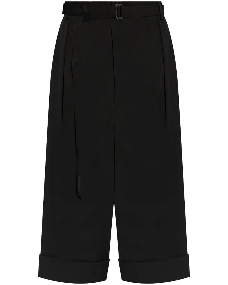 Yohji Yamamoto Weite Gabardine-Hose mit R-Rückenausschnitt - Schwarz Schwarz