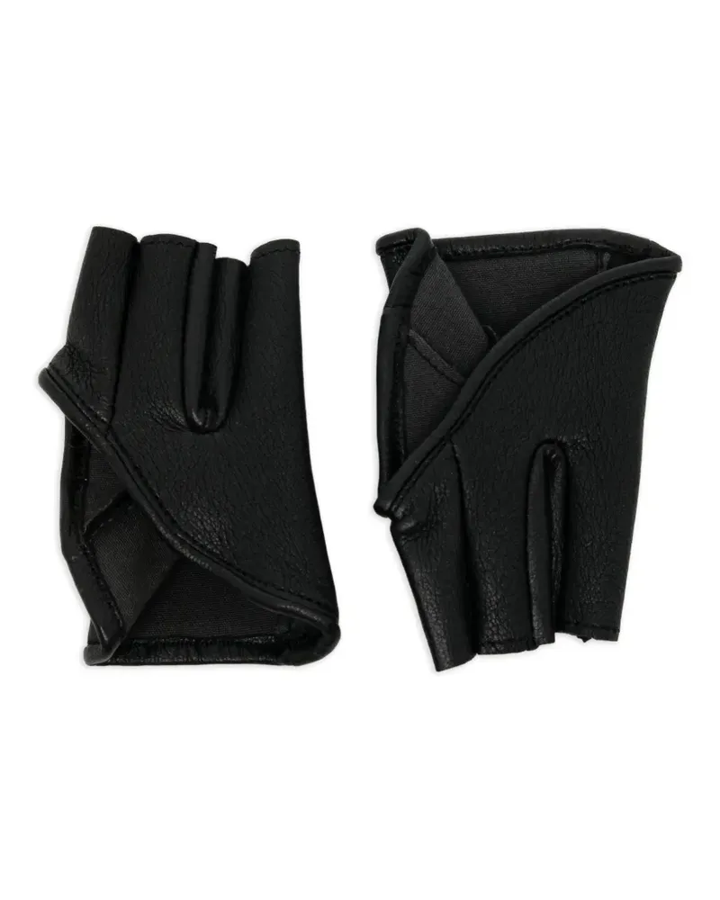 Julius fingerless grained-leather gloves - Schwarz Schwarz