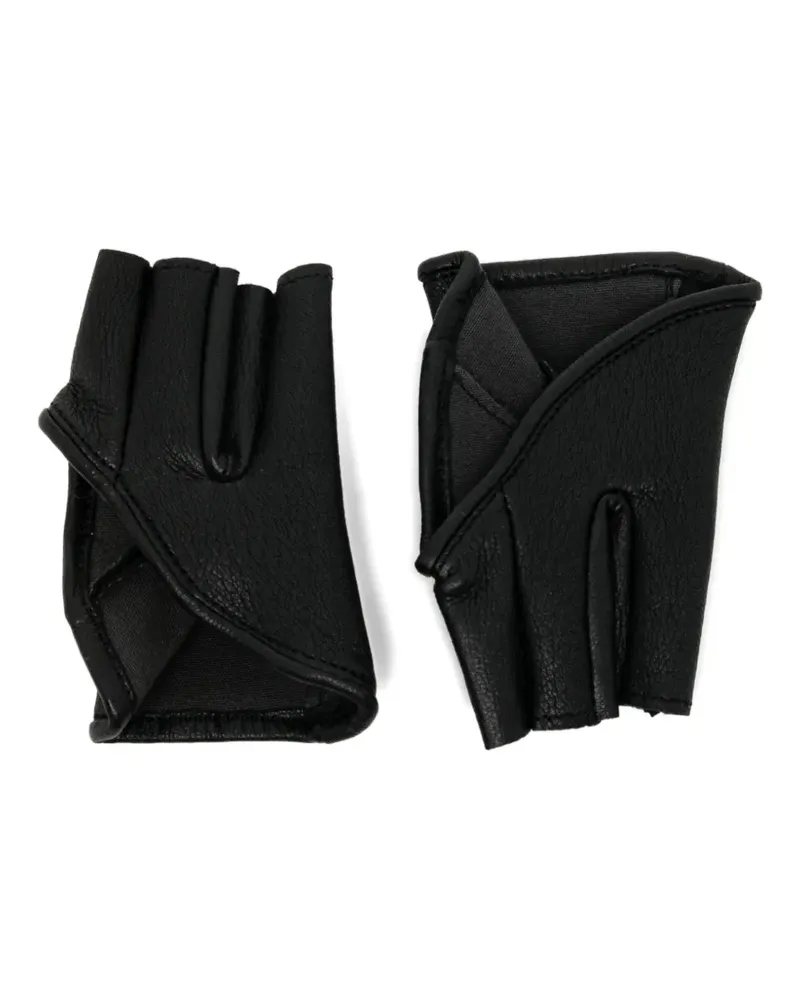 Julius fingerless grained-leather gloves - Schwarz Schwarz