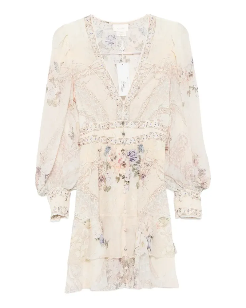 Camilla floral-print silk mini dress - Nude Nude