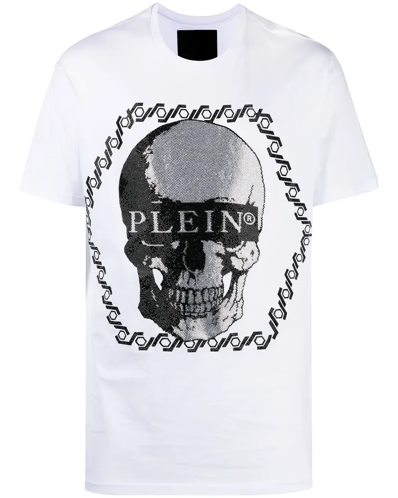 Philipp Plein T-Shirt mit kristallverziertem Totenkopf - Weiß Weiß