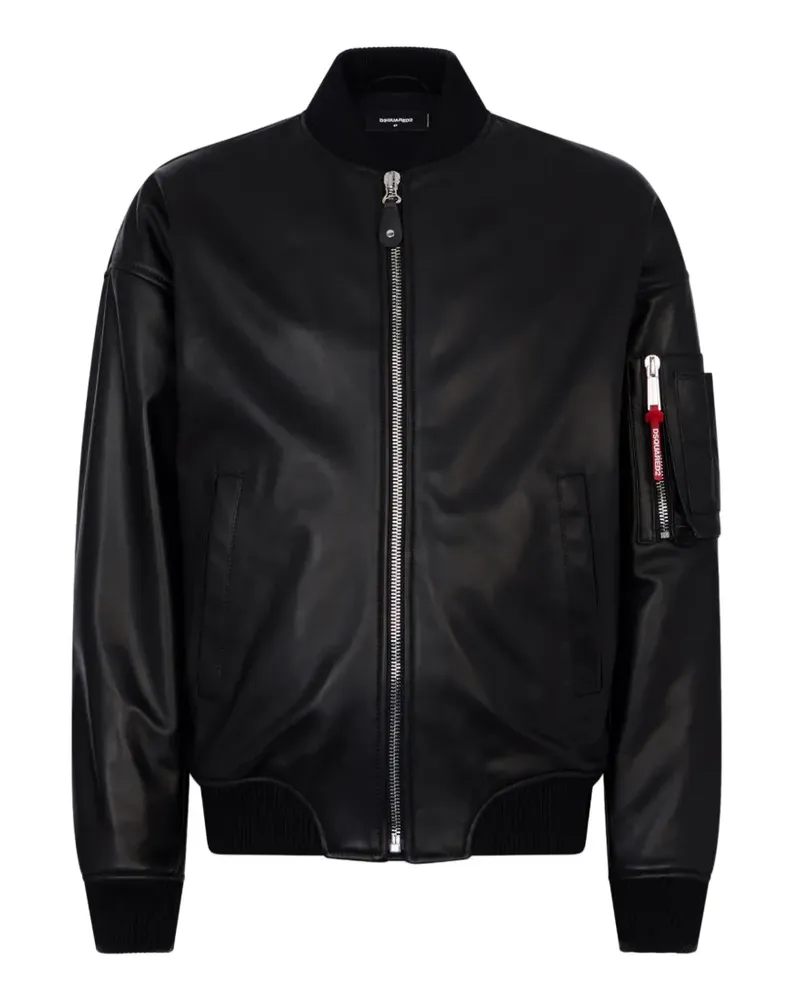 Dsquared2 Lederjacke mit geripptem Besatz - Schwarz Schwarz
