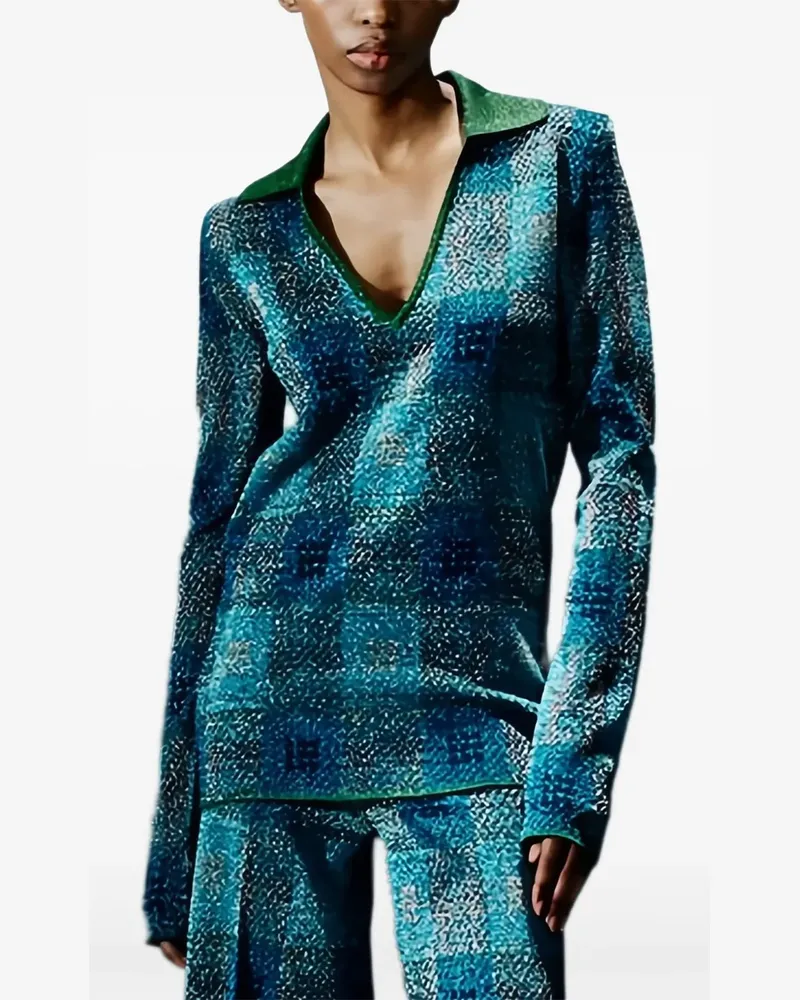 Circus Hotel checked lamé-effect polo jumper - Blau Blau