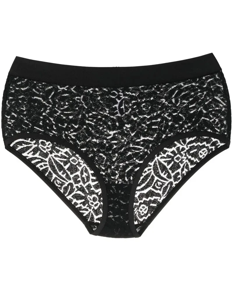 Eres Tanga mit blumiger Stickerei - Schwarz Schwarz