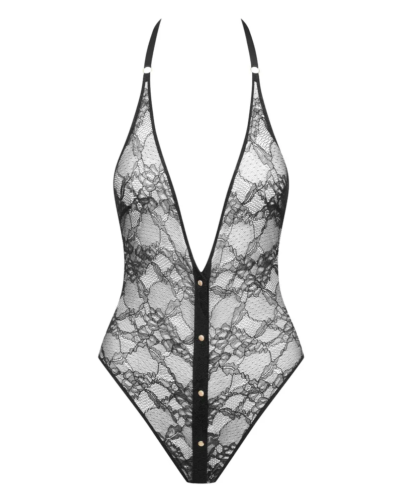 Maison Close Geknöpfter Spitzenbody - Schwarz Schwarz