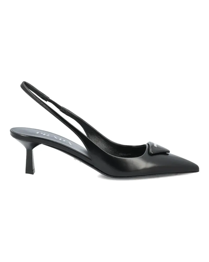 Prada 55mm triangle-logo slingback leather pumps - Schwarz Schwarz