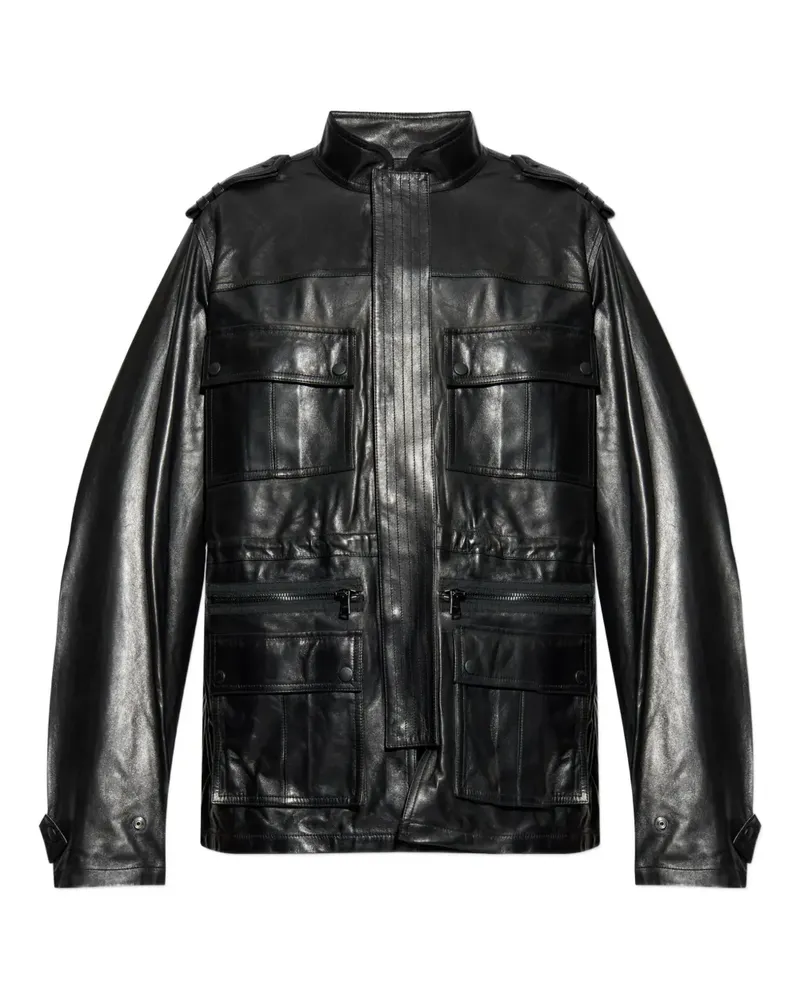 Balmain Lederjacke mit Taschen - Schwarz Schwarz