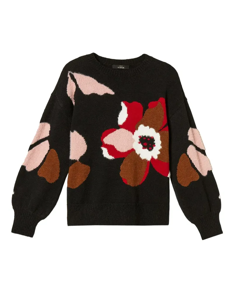 Twin-Set Pullover mit eingelegter Blume - Schwarz Schwarz