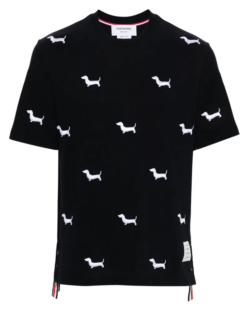 Thom Browne T-Shirt mit aufgesticktem Hund - Blau Blau