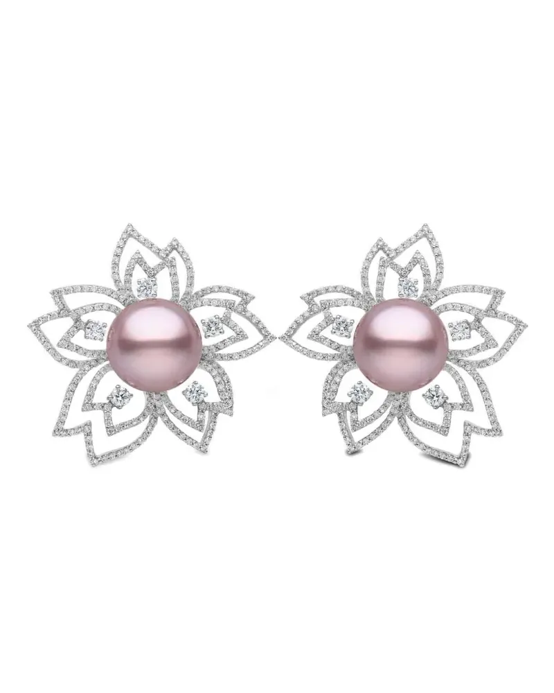 YOKO London Contessa 18kt Rotgoldohrringe mit Süßwasserperlen- und Diamantmotiv - Silber Silber