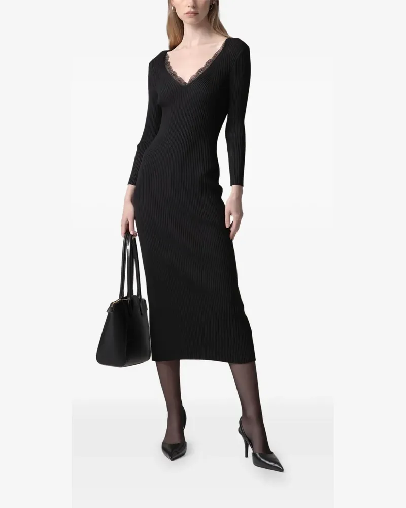 Gaëlle Bonheur Geripptes Strick-Minikleid mit Spitzenbesatz - Schwarz Schwarz