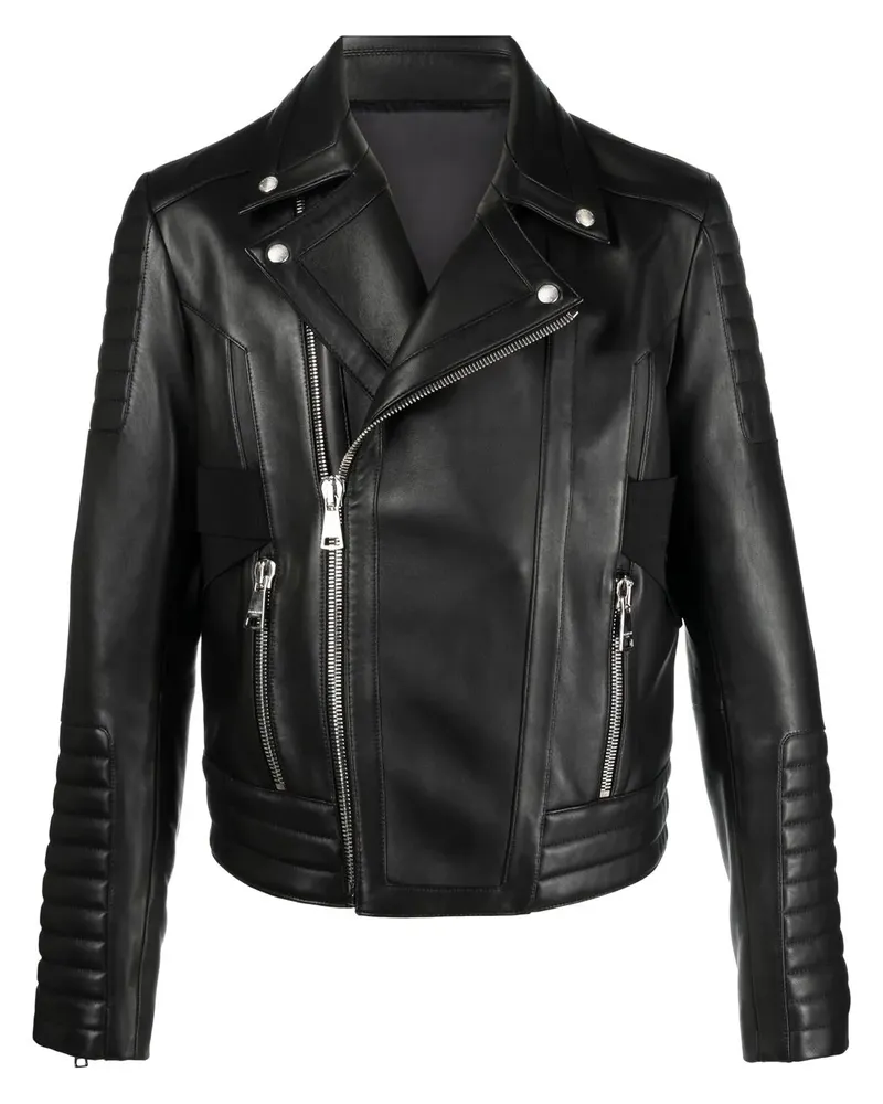 Balmain Bikerjacke mit Kontrasteinsätzen - Schwarz Schwarz
