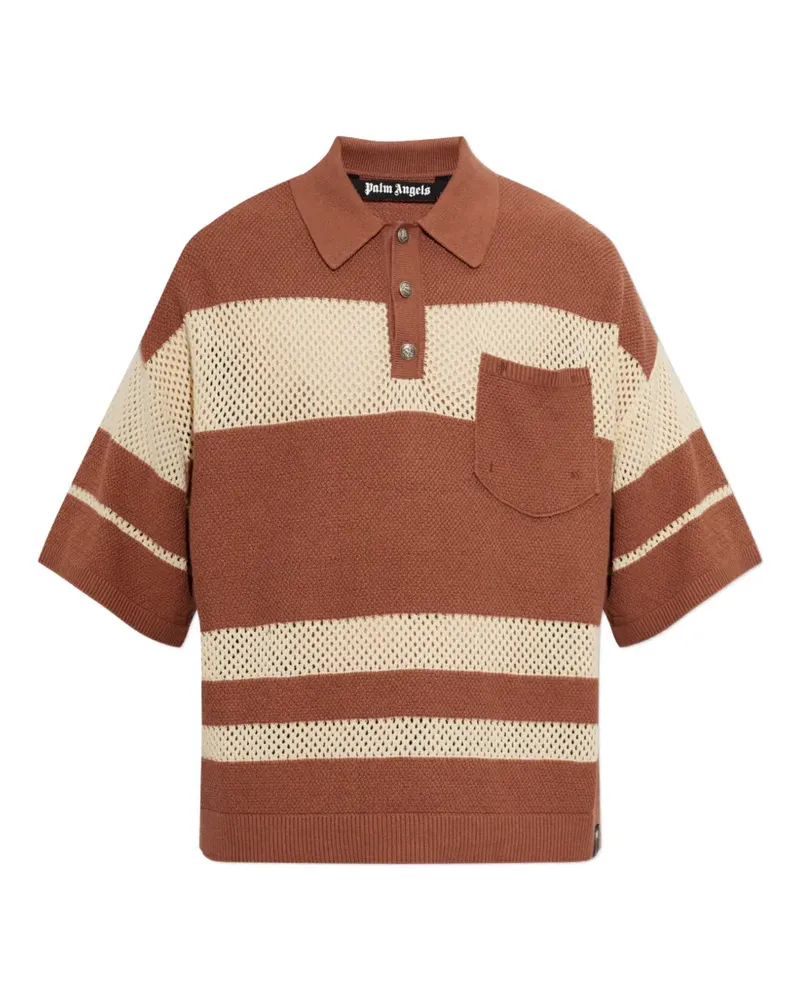 Palm Angels striped mesh-knit polo shirt - Braun Braun