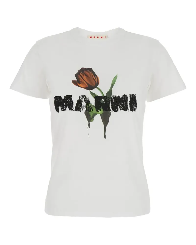 Marni T-Shirt mit Blumen-Print - Weiß Weiß