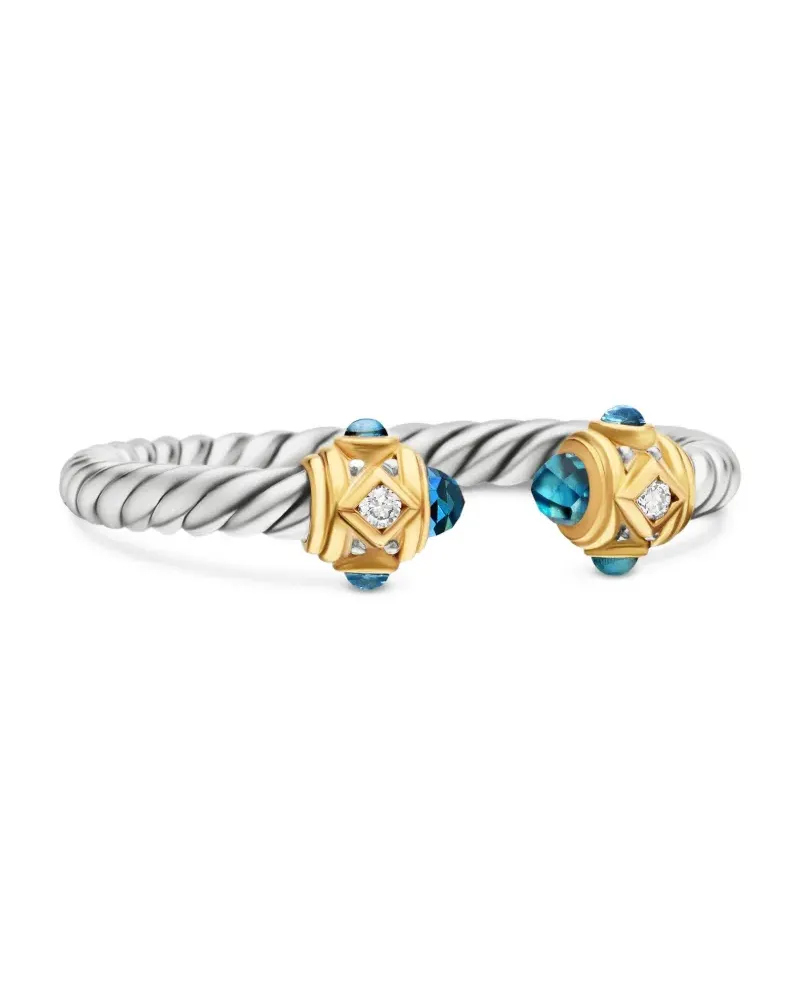 David Yurman 14kt Renaissance Gelbgold- und Sterlingsilberring mit Topas und Diamanten (2,3mm Silber