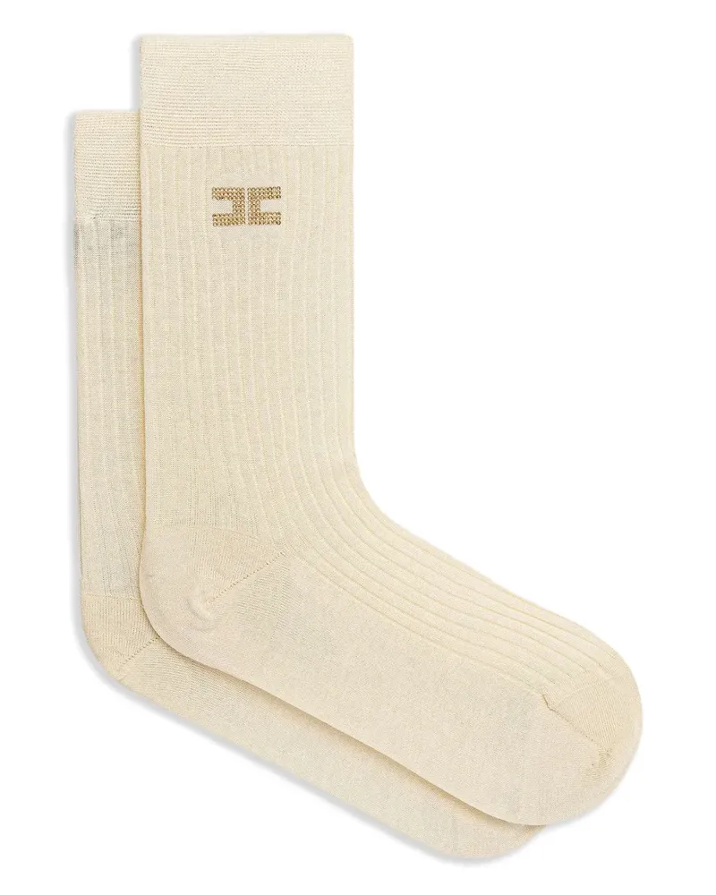 Elisabetta Franchi Gerippte Socken mit Logo - Nude Nude