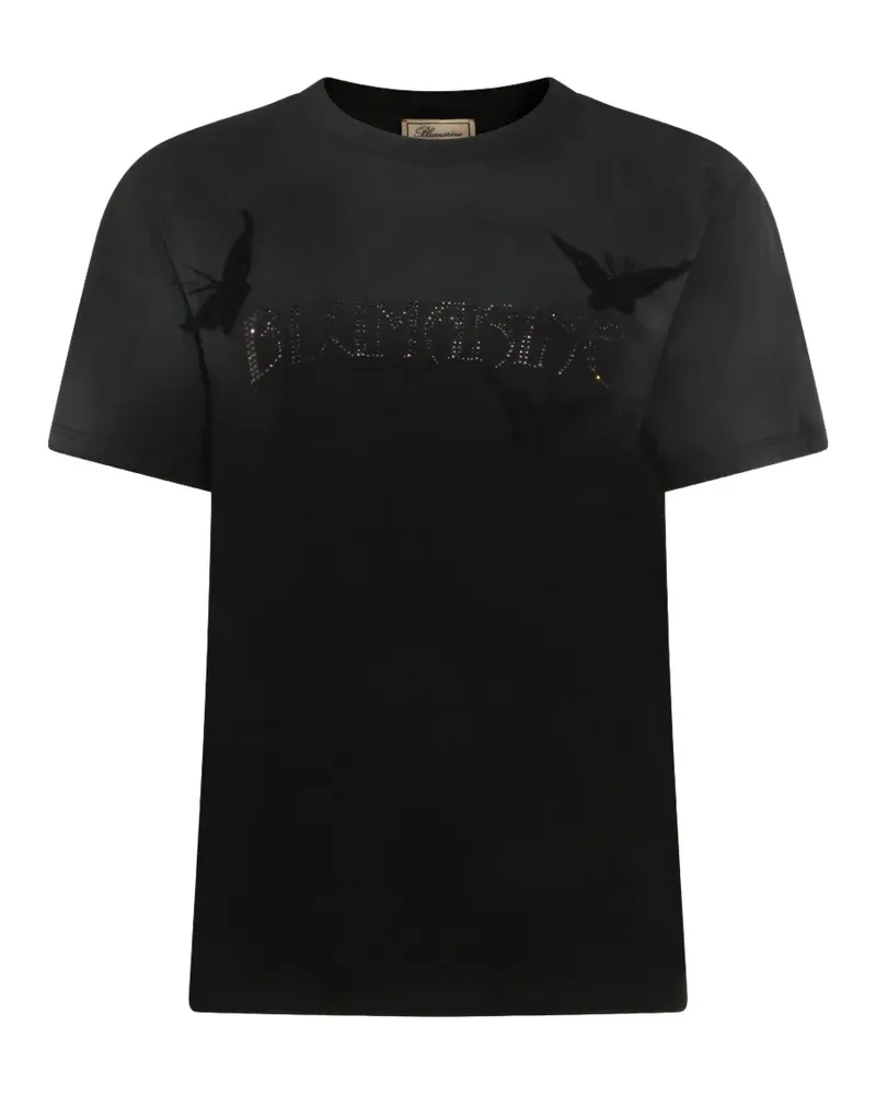 Blumarine rhinestone-logo butterfly-appliqué T-shirt - Schwarz Schwarz