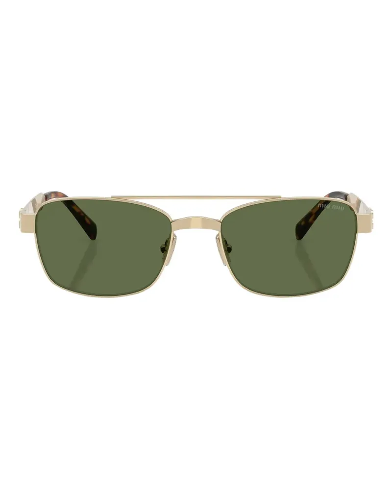 Miu Miu Eckige Sonnenbrille mit Logo-Schild - Gold Gold