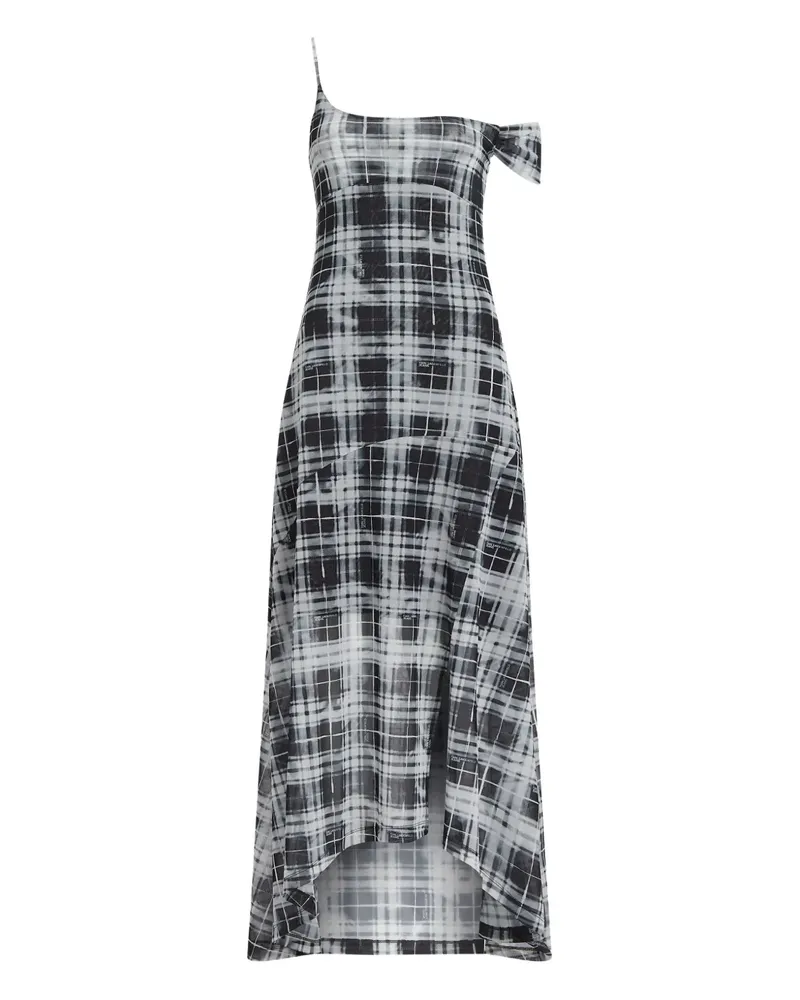 Karl Lagerfeld Kariertes One-Shoulder-Maxikleid - Schwarz Schwarz