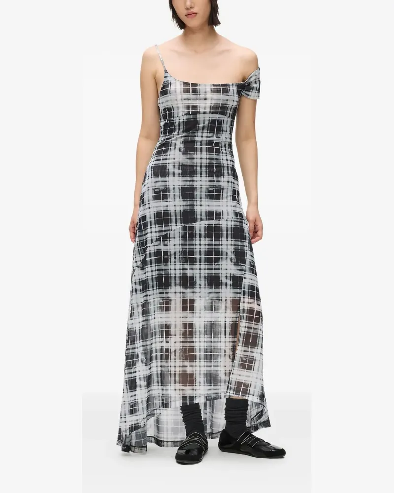 Karl Lagerfeld Kariertes One-Shoulder-Maxikleid - Schwarz Schwarz