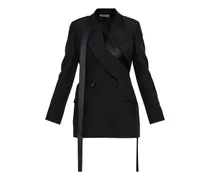 satin-trim double-breasted blazer - Schwarz