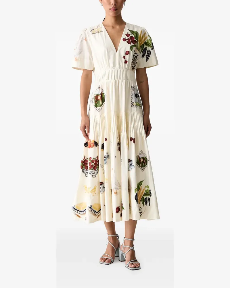 FARM Rio Faltenkleid mit grafischem Print - Weiß Weiß