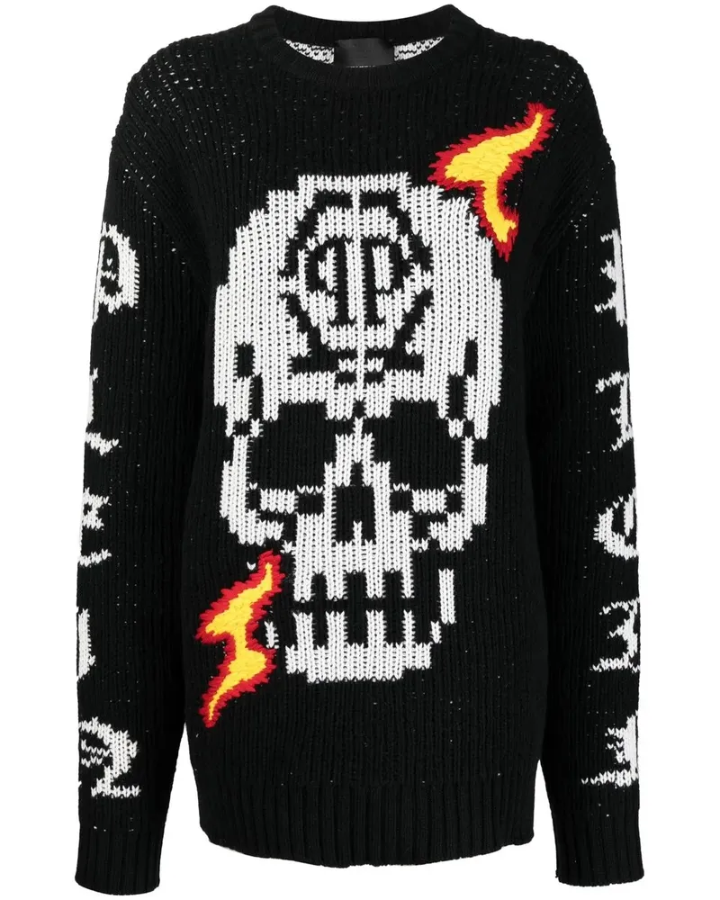 Philipp Plein Intarsien-Pullover mit Totenkopf - Schwarz Schwarz