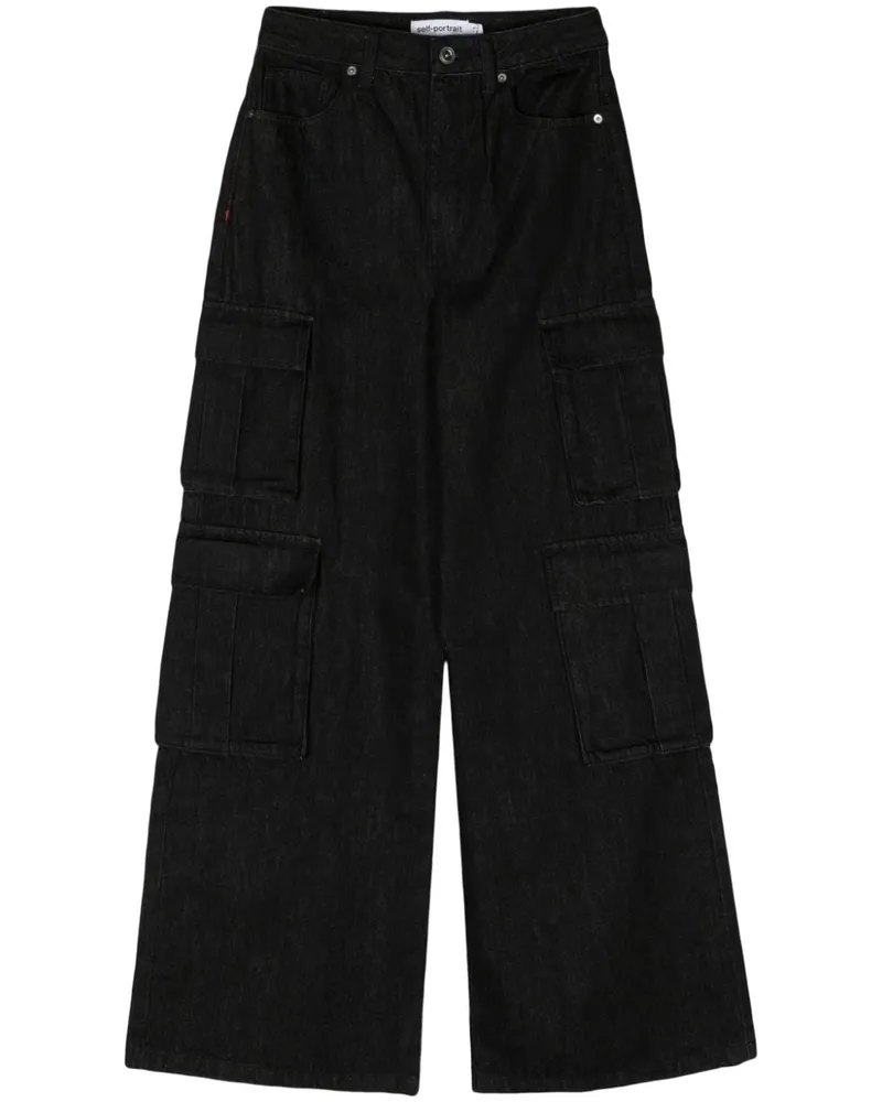 Self-Portrait Weite High-Rise-Jeans - Schwarz Schwarz