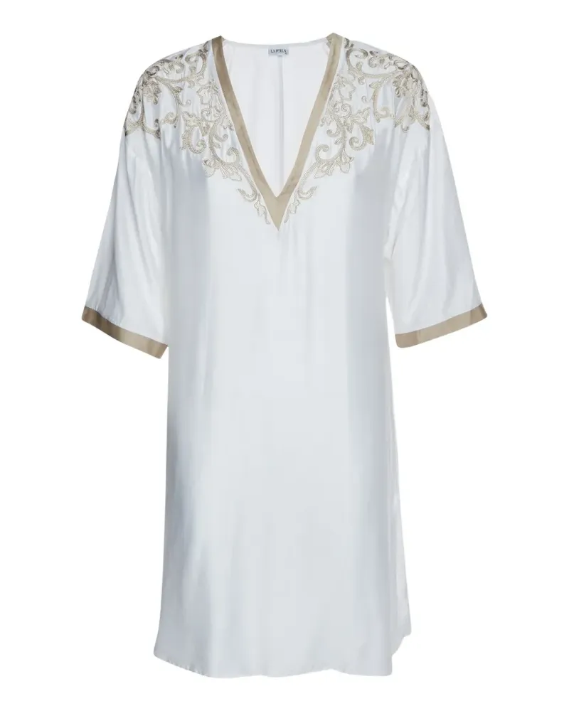 La Perla embroidered V-neck dress - Weiß Weiß